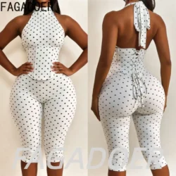 FAGADOER Cute Polka Dot Bodycon Rompers Hot Girl Streetwear Lace Up Bandage Corset…