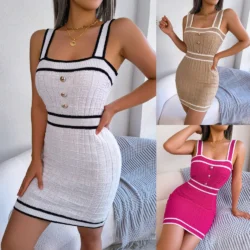 new Women's Clothing Dresses Spring summer European American casual square collar…