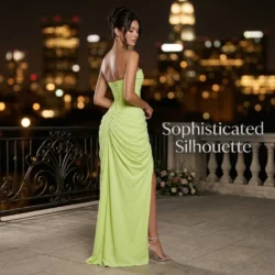 Evening Gown Women's Strapless Ruched Tube Top High Split Backless Lace Up Corset…