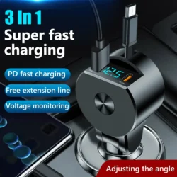 Car Charger Super Fast Retractable Car Phone Charger Usb Qc3.0 Type C Pd Fast…