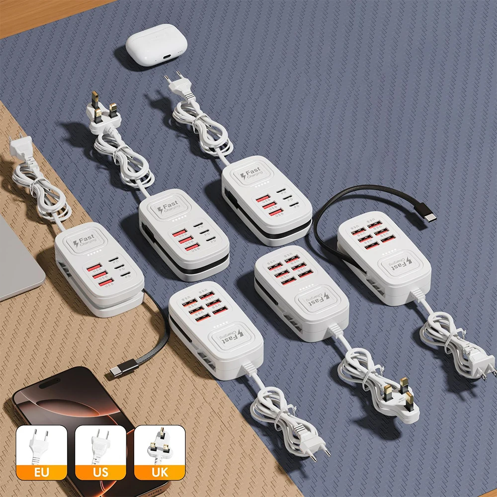 6 Ports USB Fast Charger Power Strip Desktop Charging Station Fast Charging… - Image 6