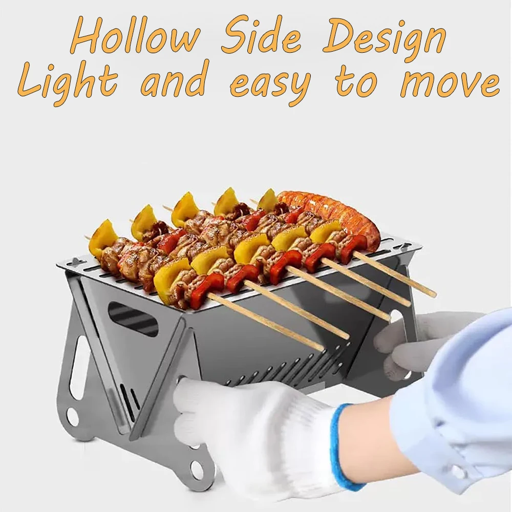 Compact Portable BBQ Grill Stainless Steel Folding Charcoal Stove with Carry Bag for Outdoor Camping Backyard & Picnic Use - Image 5