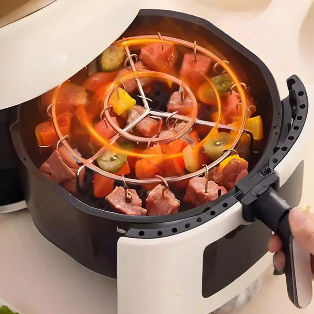 Stainless Steel Air Fryer Grill Round with Grilled Skewers Hanging Skewers Rack… - Image 2