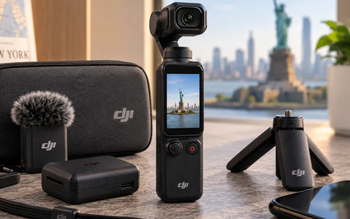 DJI Osmo Pocket 4 shown in a clean editorial product image