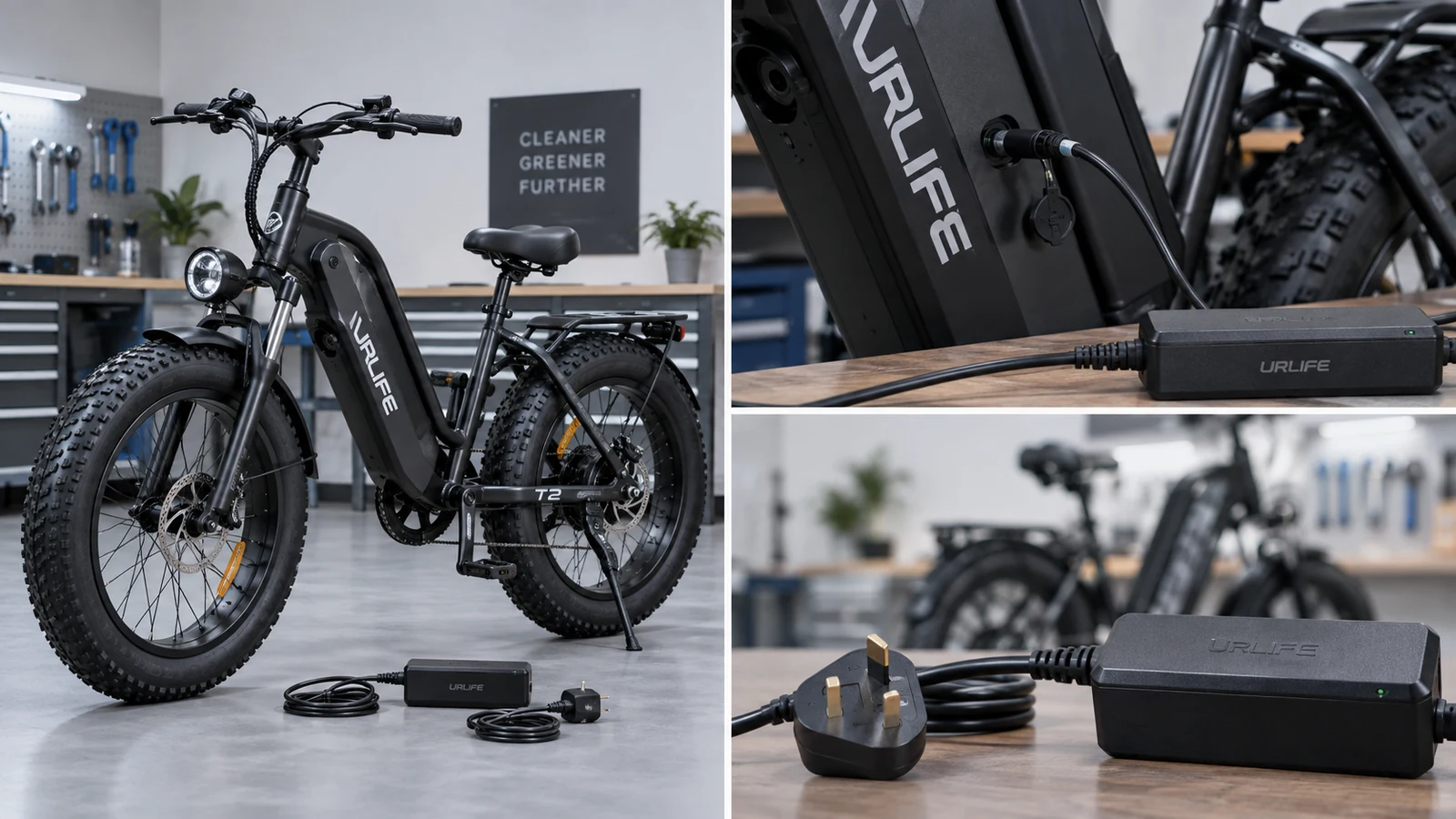 URLIFE T2 electric bike and charger in a product-safety inspection scene
