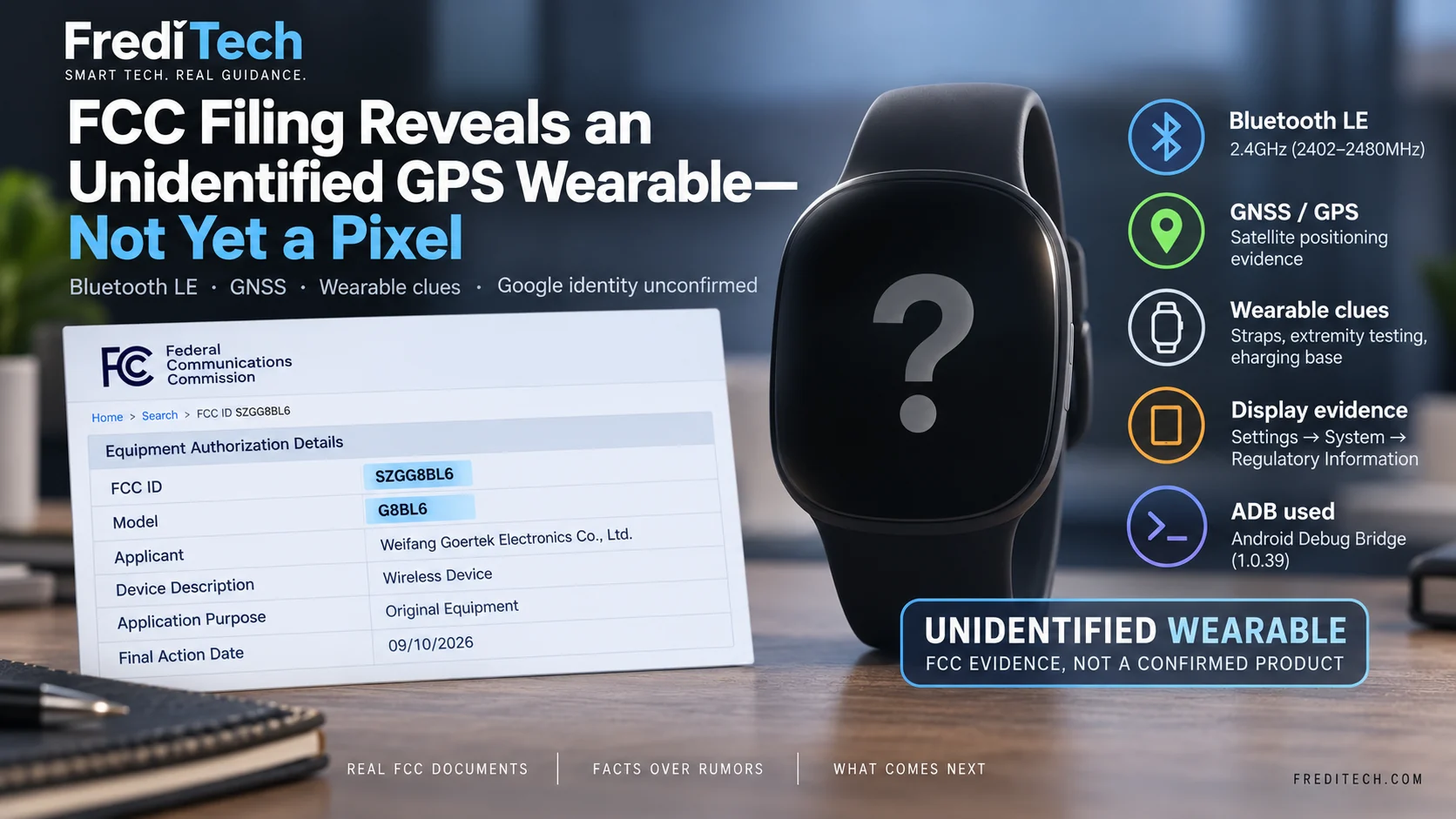 FCC filing for Goertek G8BL6 with an unidentified wearable silhouette