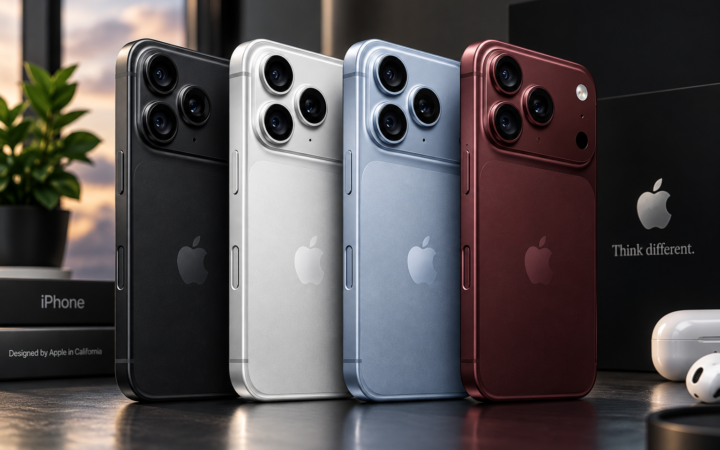 iPhone 18 Pro shown in black, silver, blue and burgundy finishes with triple rear camera design