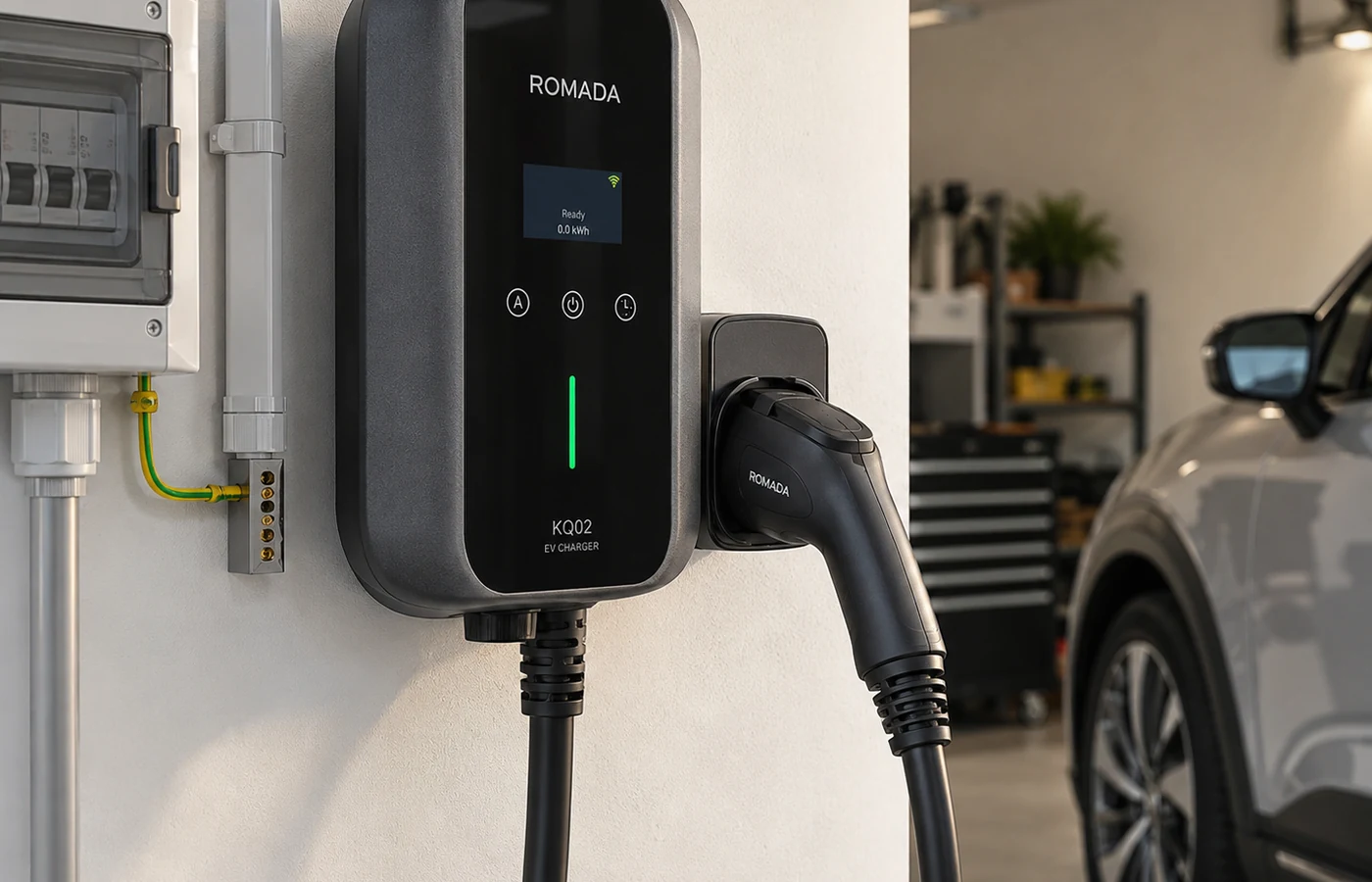 ROMADA KQ02 EV charger with output cable and connector