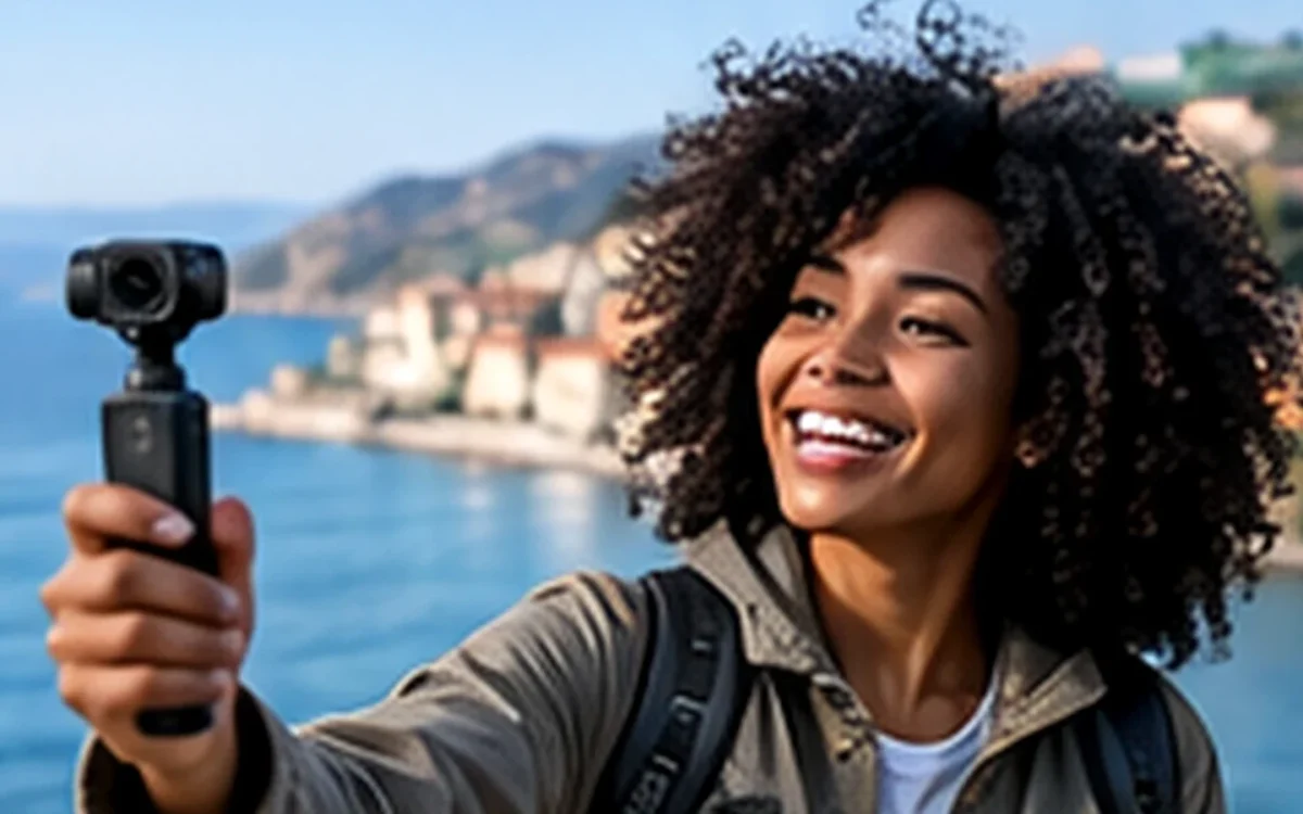 Insta360 Luna Pro being used for vertical social video recording