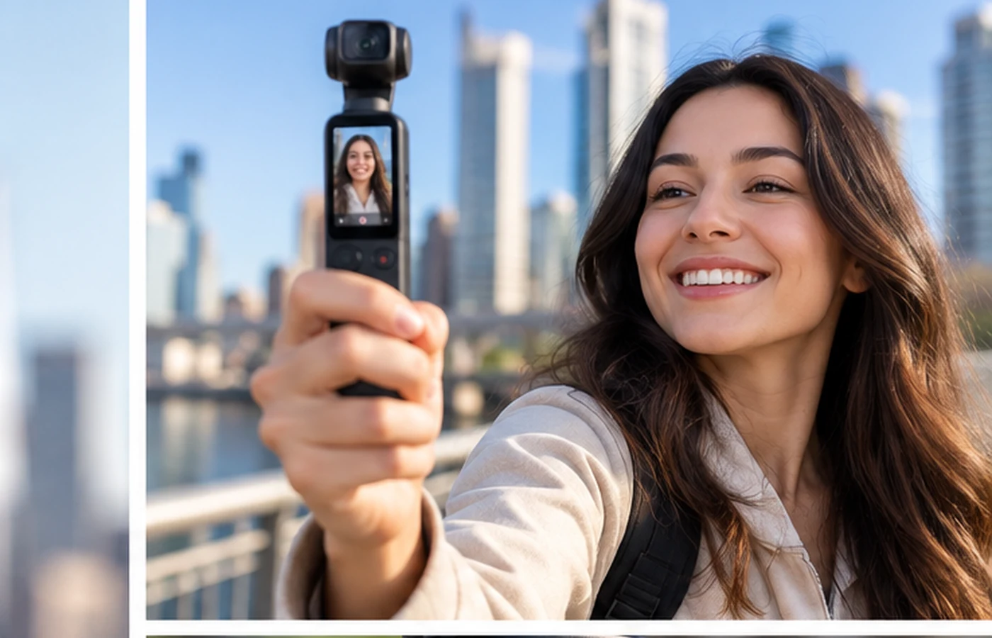 Creator filming vertical social content with the Insta360 Luna Pro