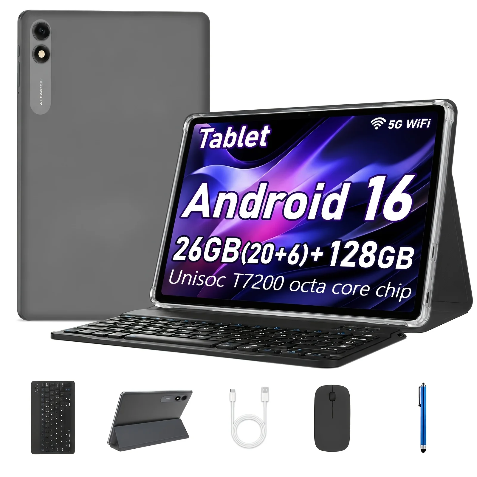 COLORROOM Android 16 Tablet 10.1" IPS, (6GB+20GB) RAM, 128GB ROM, 8MP+5MP Camera, 2.4G/5G WiFi, GMS, Tablet with Case